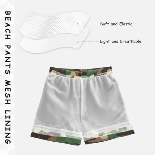 Pigsaly Boys' Swim Board Shorts Camo Print Black Green Army Camouflage Boy's Swim Trunks Kids Swimwear S4