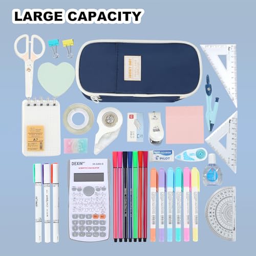 Image of Large Pencil Bag for Boys Teens Kids School Zipper Pencil Pouch Blue | Organizer Aesthetic Pencil Case Big Stationery Pencil Box for School Office, Wear-resistant Fabric, Large Capacity Design