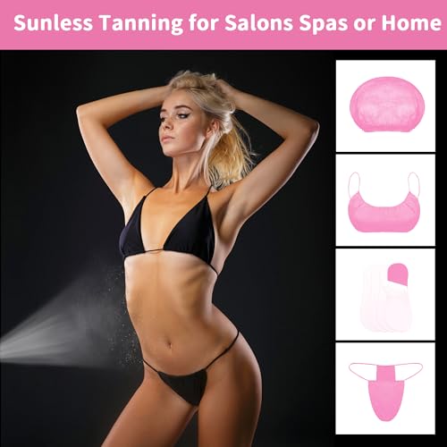 Image of 100 Pcs Tan Spray Tanning Essentials Kit: 20 Each Hair Nets, Nose Plugs, Sticky Spray Tan Feet Pads & Disposable Undergarments,Premium Quality Accessories for Salon