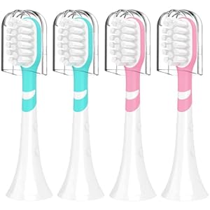 Ersatzbürsten Kompatibel mit Philips Sonicare für Kinder, 6032/94 6321 6340 6042 6320 6330 Mini-Bürsten for Kids Schallzahnbürste von 3–7 Jahren, Kinder Zahnbürste mit Kappen, Grün und Pink 4er-Pack