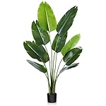 CROSOFMI Künstliche Paradiesvogel Pflanze 150cm künstliche Tropische Palme mit 10 Blättern perfekte künstliche Pflanzen im Topf für drinnen und draußen Haus Büro Garten Moderne Dekoration（1 Pack）