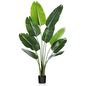 CROSOFMI Künstliche Paradiesvogel Pflanze 150cm künstliche Tropische Palme mit 10 Blättern perfekte künstliche Pflanzen im Topf für drinnen und draußen Haus Büro Garten Moderne Dekoration（1 Pack）