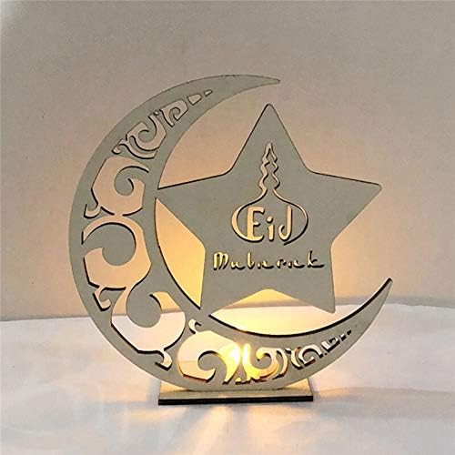 Ramadan Wooden Eid Mubarak Decoration for Home Moon Islam Mosque Muslim Wooden Plaque Hanging Pendant Festival Party Supplies (Lampshade Color : 2) (3)