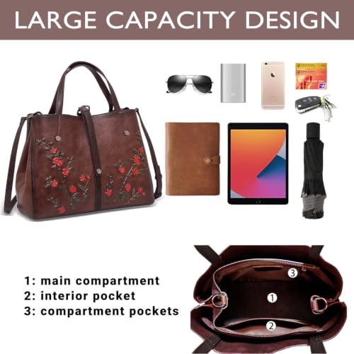 Image of Genuine Leather Satchel for Women Top Handle Bags Handmade Purse Vintage Embossed Leather Crossbody Handbags Hobo Bag
