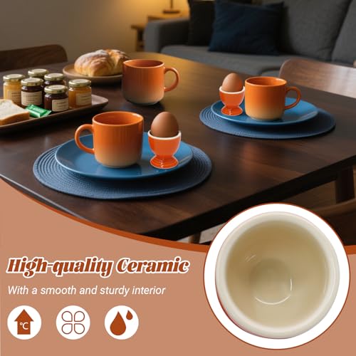 Image of Orange Egg Cup Set of 2, Stoneware Ceramic Boiled Egg Holder