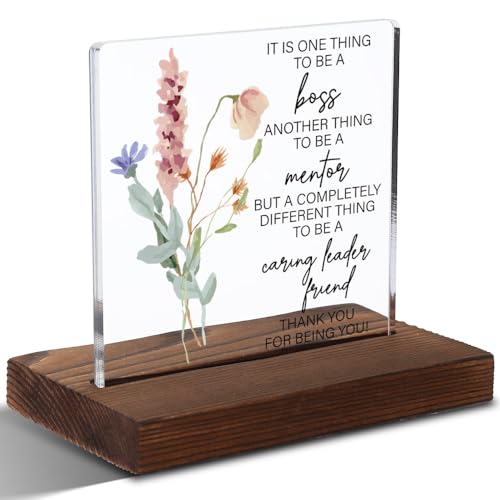 Gratitude Acrylic Plaque Thank You Gift for Boss & Mentor Friends Meaningful Gift for Exceptional Leaders Floral Watercolor Workplace Decor Transparent Acrylic Plaque XXD191