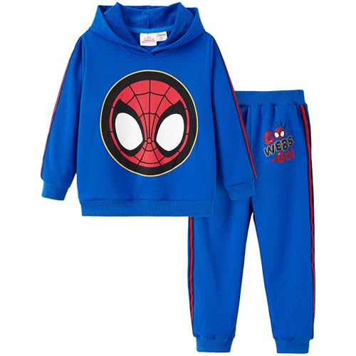 Disney 2 Pack Hoodie & Jogger Little Boys' Jersey Sets Spider-Man Sweat Outfit Children Long Sleeve Pullover Tracksuit & Athletic Pants Fall Hooded Streetwear Blue Sweatshirt Leggings Size 5-6 Years - image 1