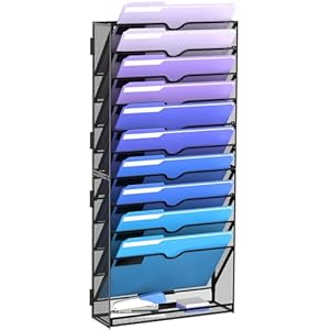 DALTACK 11 Tier Wall File Holder, Wall Mount Hanging File Organizer, for Papers Mails Folders Clipboard Magazine, Office Cubicle Home Organization & Storage, Assembly Needed, Metal Black