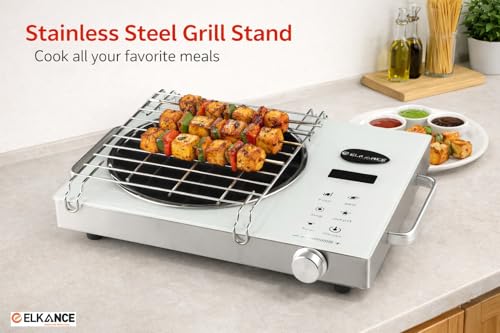 Image of Induction Cooktop 2200W with Grill Rack |Infrared Induction |Glass Top Digital Touch Control, Auto-Off Safety | 4 Cooking Modes | Works with All Cookware