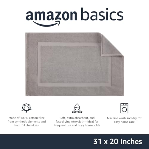 Amazon Basics Banded Bathroom Bath Rug Mat, Machine Washable, 100% Cotton, 31" x 20", Powder Gray by Amazon Basics - Image 2