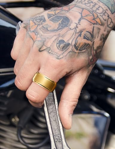 Image of King Will Tungsten Carbide Wedding Band for Men Women-4 /6 /8mm Width 14K Gold Plated Tungsten Wedding Ring Matte Brushed & High Polished Style Comfort Fit Wedding Band Size 6-14