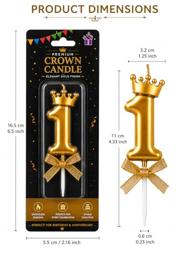 Image of Premium Gold Crown Number 11 Candle for Birthday & Anniversary Cake Decoration | Metallic Gold Cake Topper Candle for Kids Boys Girls Party Celebration, 2 pc