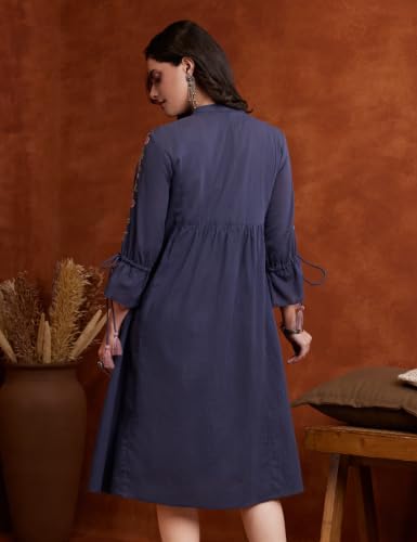 Image of Amazon Brand - Myx Women's Cotton Embroidered Dress | Below The Knee (Available in Plus Sizes)