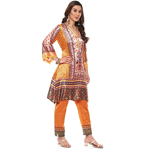 Image of BIBA Women Silk Viscose Straight Printed Suit Set