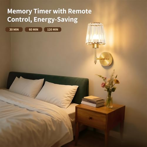Image of Battery Operated Wall Sconce Set of 2, Rechargeable Wireless Wall Lights with 5200mAh Dimmable Bulbs and Remote,15 Colors Wireless Wall Lamps for Bedroom Living Room Hallway Decor-Clear Gold
