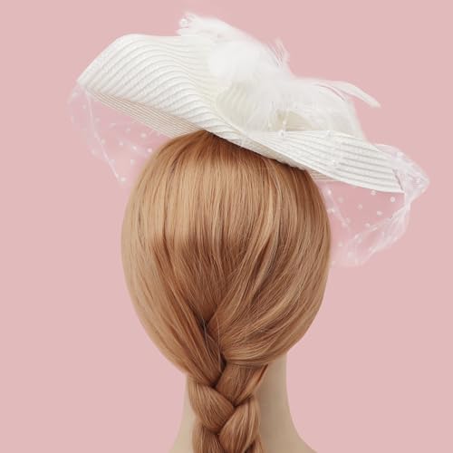 Image of DRESHOW Fascinators Hat Flower Mesh Feathers Hat with Headband Clip 7.9 inch Tea Party Headwear for Women
