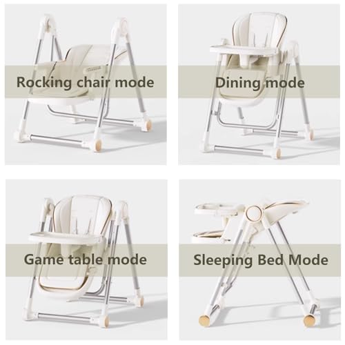 Image of 3-in-1 Foldable Baby High Chair with Locking Wheels - Adjustable Feeding Chair, Removable Tray, Detachable PU Cushion for Infants & Toddlers