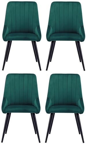 Image of Finch Fox Morris Velvet Dining Chair for Living Room, Bedroom, Home Office with Black Metal Legs in Dark Green Color (Set of 4)