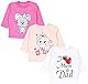 TupTam Unisex Baby Langarmshirt mit Spruch Aufdruck 3er Set, Farbe: I Love Dad Mum Weiß Katze Aprikose Maus Pink, Größe: 68