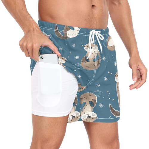 Otter Snow Men's Swim Trunks with Liner Quick Dry Beach Shorts Swimwear Bathing Suit S-XXL4