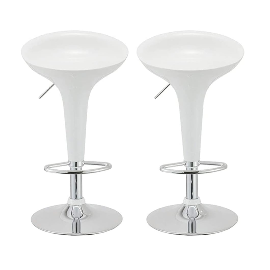 Maple Home Decoration Swivel High Chair Bar Stool Adjustable Up Down Stainless Steel Base Office Restaurant Furniture (White 2 Pcs)