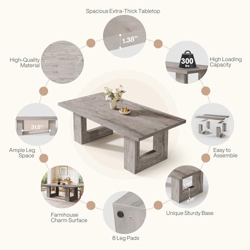 Image of Tribesigns Farmhouse Dining Table, 63-Inch Rectangular Kitchen Table with Strong Geometric Frame for Kitchen & Dining & Living Room, Grey