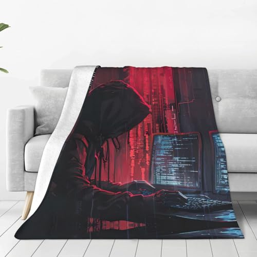 ERSDWRE Manta gruesa con estampado de ataque de hacker, cálida y acogedora, manta de franela suave para cama, sofá, camping, viajes
