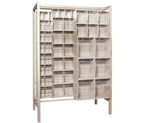 Quantum QS-BIG-101IV Standalone Shelving Slider System with (3) QTB302 (8) QTB303 (14) QTB304 and (3) QTB305 Ivory Tip Out Bins | 2000 lbs Capacity | 51-1/4"W x 26"D x 77"H, Ivory, Carbon Steel