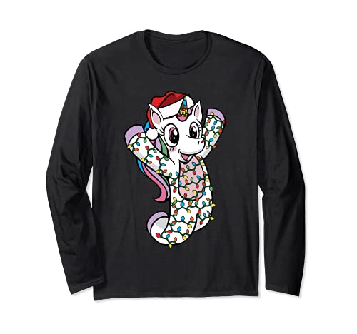 Unicornio Navidad Papá Noel sombrero luces niños niño pequeño Navidad Manga Larga