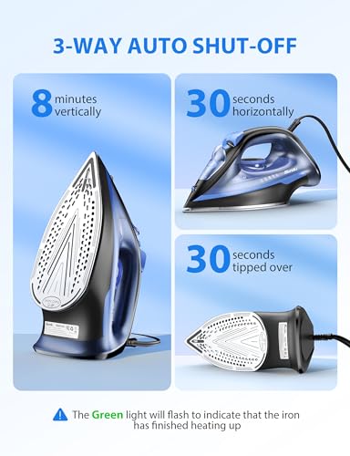 Image of Home Steam 1500W Blue Steam Iron & Vertical Steamer, 350ml Leak-Proof Tank, Auto-Off Safety, Burst of Steam, Self-Clean, Anti-Calc, Anti-Drip, Ceramic Soleplate Navy Blue