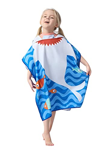 Image of Toddler Bath Beach Towel Poncho with Hood, Kid Bath Pool Swim Bathrobe Cover-ups Swimwear (Grey Shark)