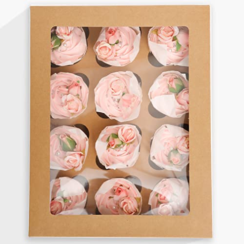 12 Cupcake Containers 20-Packs Brown 12 Count Cupcake Boxes With Window Cupcakes Carrier, 13"X10"X3.5" #TOP1