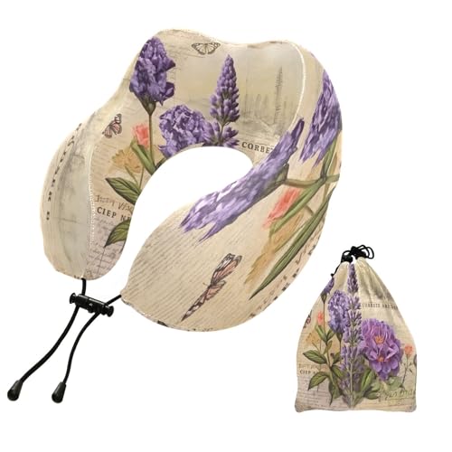 Nesatuwa Lavender Travel Pillow Soft Memory Foam Neck Support Airplane Pillow with Adjustable Clasp Portable Travel Pillow