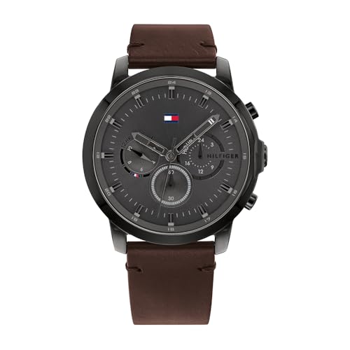 Tommy Hilfiger Reloj Analógico de Cuarzo Multifunción para Hombre con Correa de Cuero Marrón Oscuro   1791799