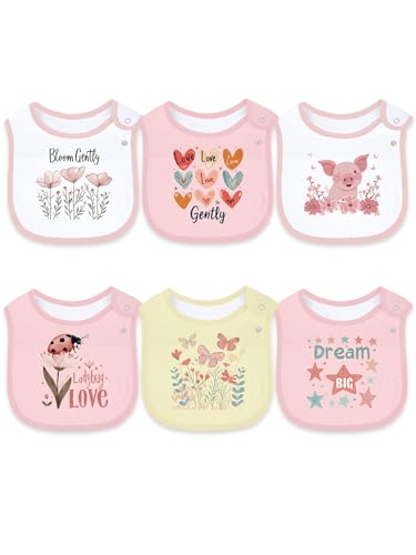 Maiwa 6 Pack Cotton Baby Bibs for Girls Boys with Waterproof layer for Drooling Eating teething with Snaps