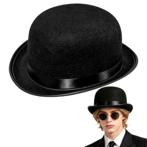 Black Derby Hat Classic Bowler Hats Vintage Steampunk Victorian Dress Up Fedoras for Men Women Halloween Cosplay Carnival Costume Themed Party Stage Play Suitable for Small Dad Head Circumference