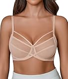 Avidlove Womens Sheer Mesh Strappy Bra Full Coverage Underwire Bras Unlined See Through Tshirt Bra Champagne Small