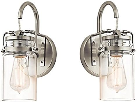 Kichler 45576NI Brinley 1-Light Wall Sconce and Clear Glass Shade, Brushed Nickel Finish (Brushed Nickel - 2 Pack)