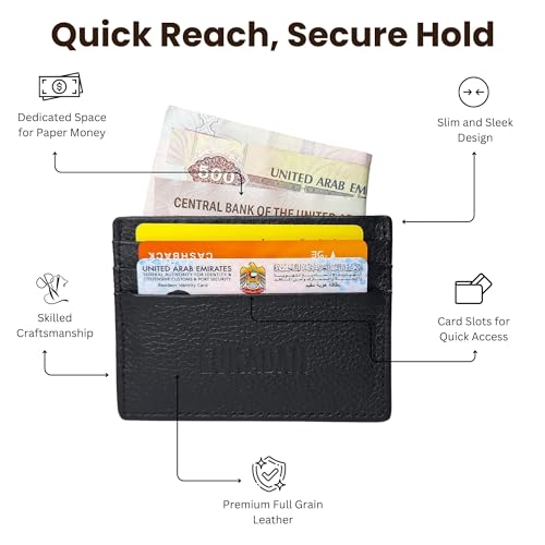 Minimalist Full Grain Leather Wallet, Ultra Slim CC Holder, Quick Card Access, 4 Card Slots, Black, Unisex-Adults2