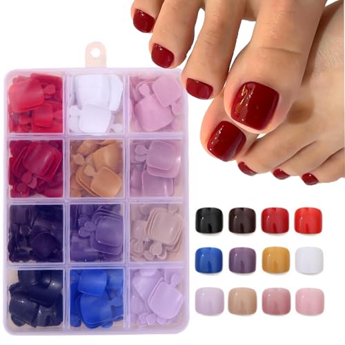 12Packs 288Pcs Press on Toenails 12Colors Fake Toenails Short Square Solid Color False Toenails Pure Color False Toenail Tips Glossy Toenails Press ons,Toenail Art for Women Girls Foot Manicure