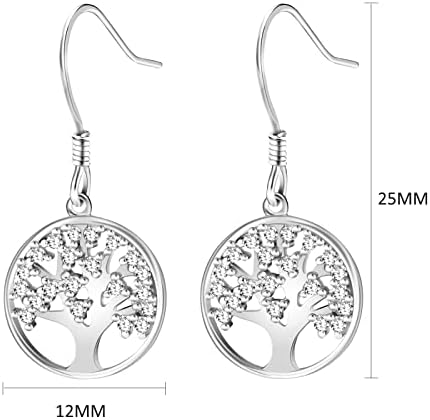 Bo Win 925 Sterling Silver Earrings Tree of Life Earrings Silver Dangle Earrings with Cubic Zirconia Dangle Drop Earrings Womens Earrings for Women and Girls