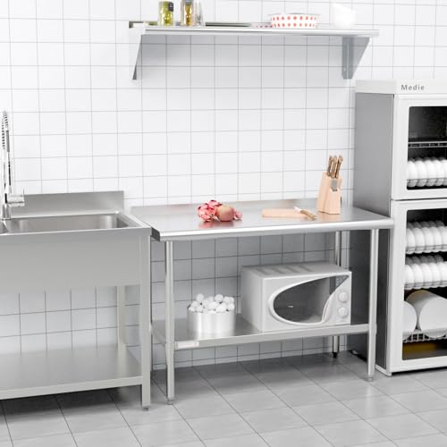 Image of STABLEINK NSF Stainless Steel Prep Table 36x30 Inches, Metal Work Table with Backsplash and Adjustable Undershelf, for Commercial Kitchen, Restaurant, Hotel, Laundry and Garage