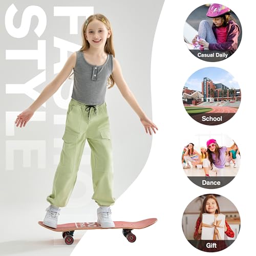 Image of Rolanko Girls Cargo Pants for Kids Loose Streetwear Hip Hop Dance Cotton Cargo Jogger Pants for Kids 4-15 Years