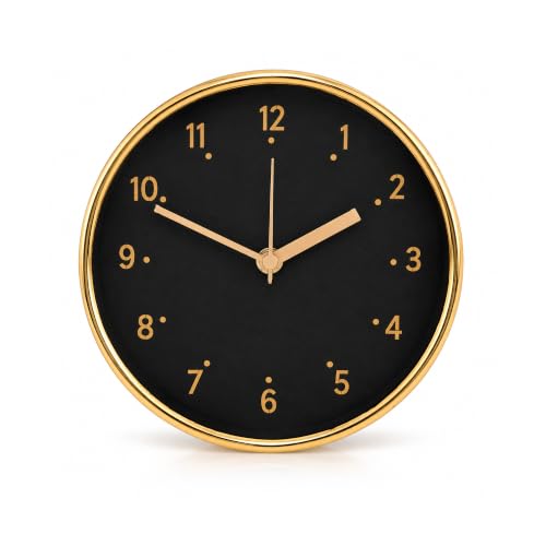 Image of Kuber Industries 6.25 Inch Analog Table Clock with Glass Cover | Silent Non Ticking Battery Operated Desktop for Bedroom, Office, Study Desk | Golden Black