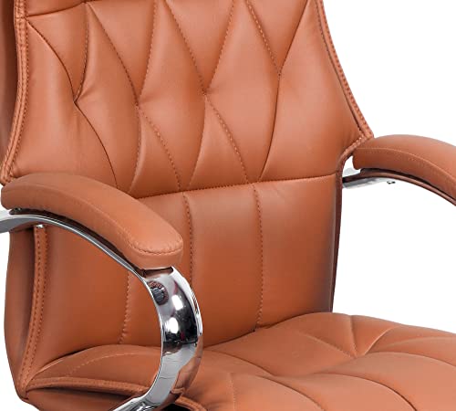 Image of High Back PU Leatherette Director Chair | Executive & Manager Chair | Chrome Base Revolving Chair | Adjustable Height & Arm Rest | Ergonomic & Comfortable | Brown