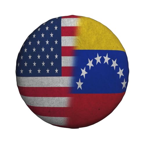 Vintage Venezuela Flag America Flag tire Cover Sun Protection Universal fit car Trailer rv SUV Truck Camper Vehicle Soft Wheel Cover 17 inch