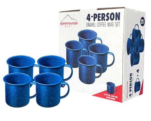 Alpine Mountain Gear 12 oz. Enamel Coffee Mug for Camping/Hiking, Durable Enamel Dishware, by Caddis Sports (12 Oz. (4 Pack))