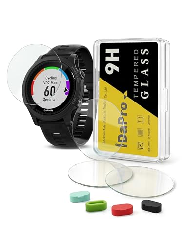 iDaPro [4 Pack] Screen Protector for Garmin Forerunner 935 Smartwatch + Silicone Anti-dust Plugs, Tempered Glass Anti-Scratch Bubble-Free