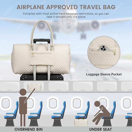Weekender Travel Duffle Bag for Women: Overnight Bags with Shoe Compartment Carry on Bags for Airplanes with Toiletry Bag Hospital Bag Weekend Yoga Gym Bag with Wet Pocket Travel Duffel Tote Bag Beige4