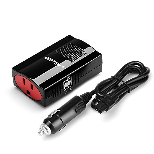 BESTEK MRI1511FU 150W Car Power Inverter DC 12V to 110V AC Car Converter with Car Cigarette Lighter Adapter Socket and 3.1A Dual USB Fast Charging Port, Black
